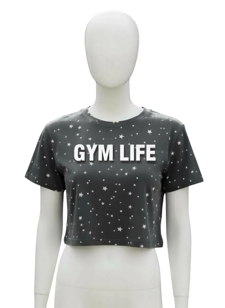 Gym Life Star Print Crop T-Shirt – Charcoal
