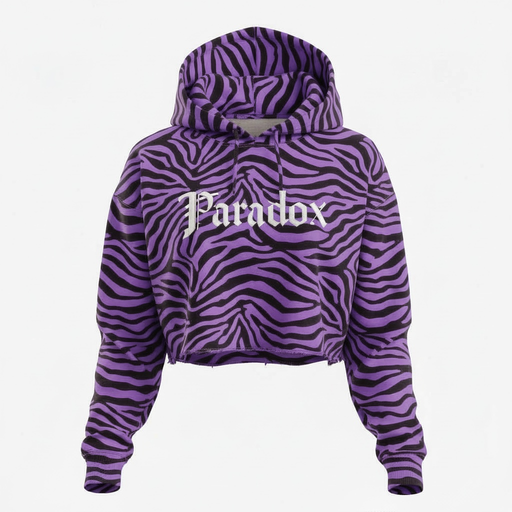 Paradox Cropped Hoodie – Purple Zebra Print