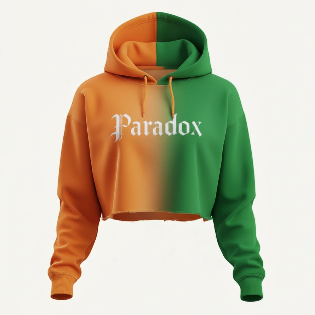 Paradox Split-Tone Cropped Hoodie (Orange & Green)
