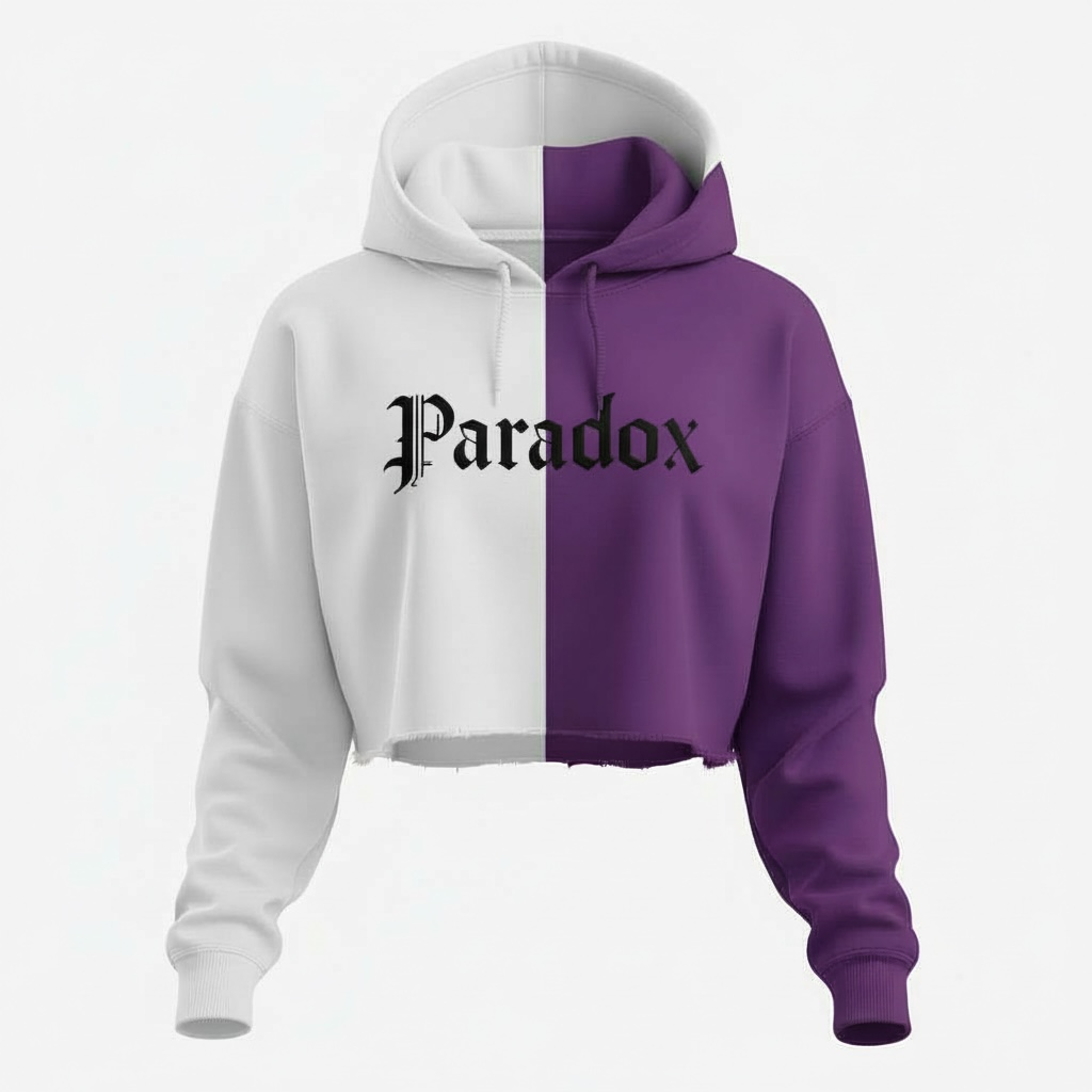 Paradox Split-Tone Cropped Hoodie (White & Purple)