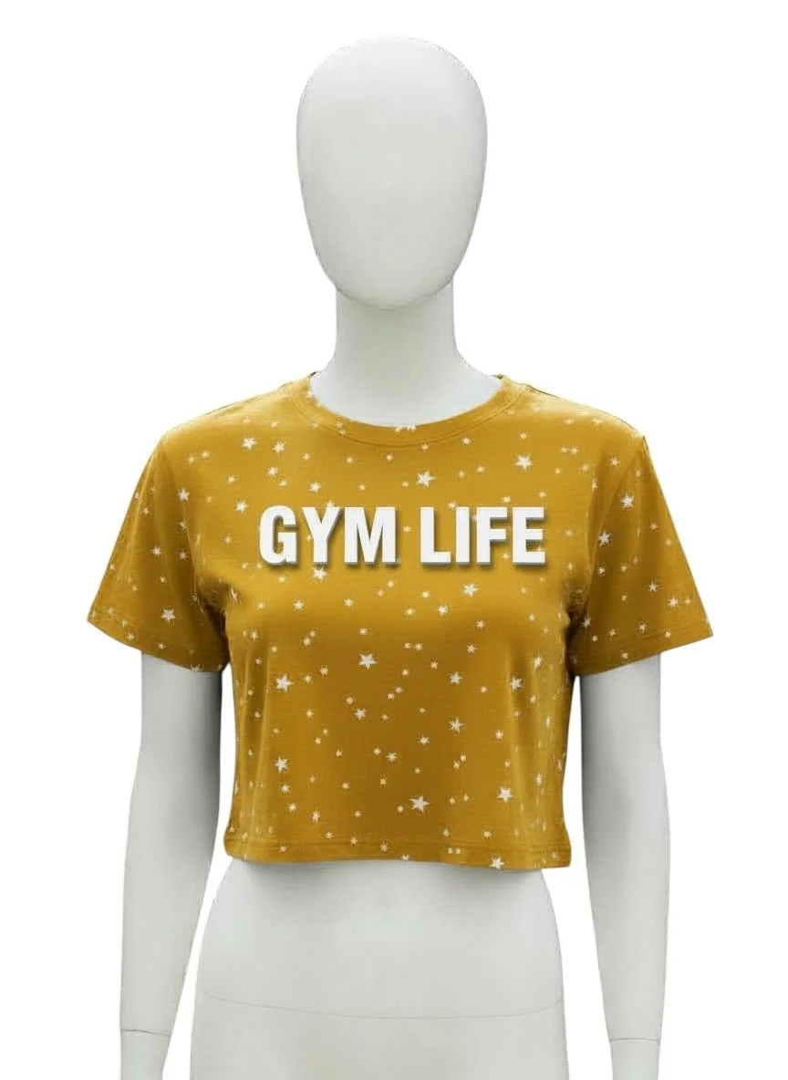 Gym Life Star Print Crop T-Shirt – yellow