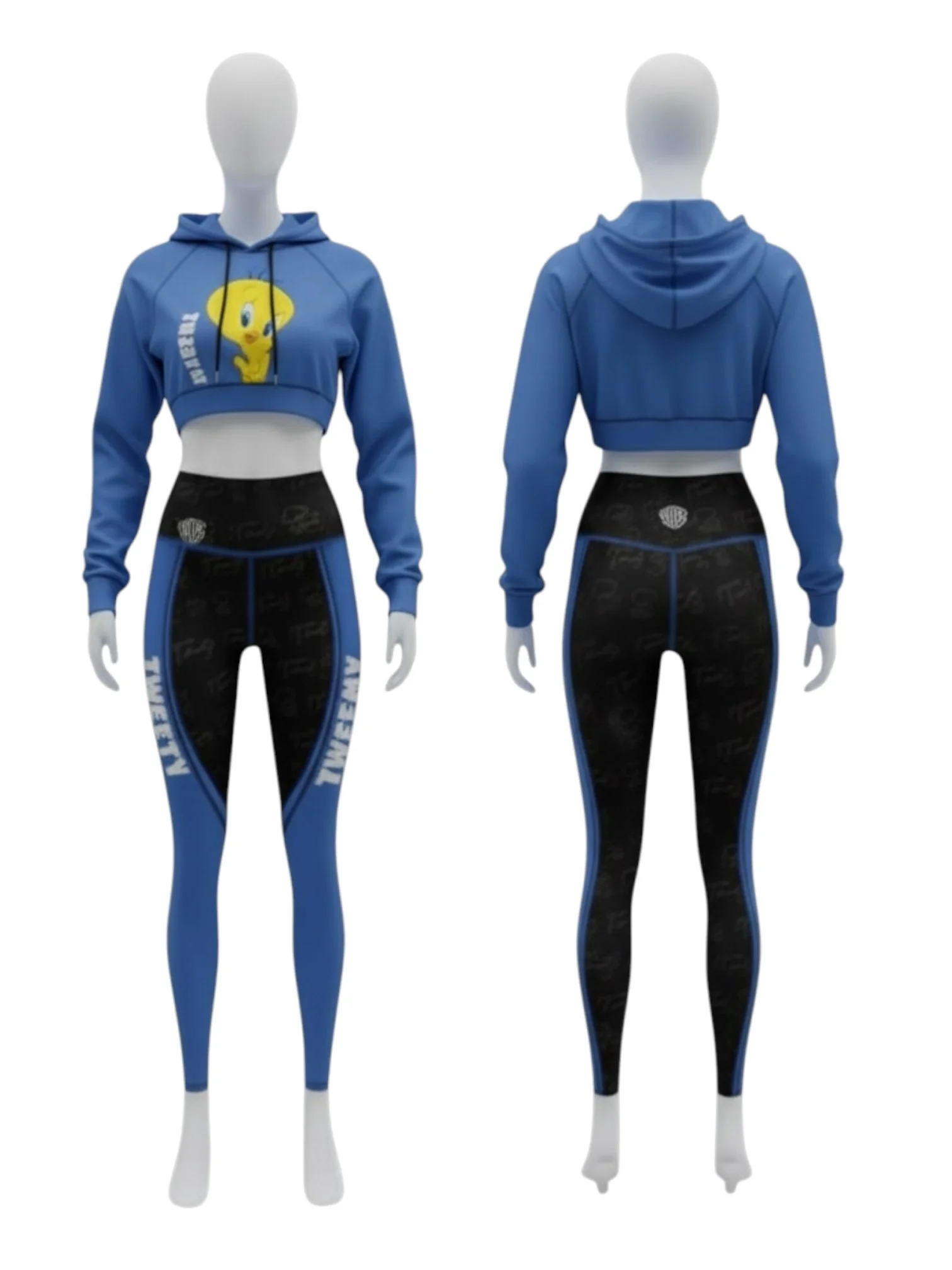 Tweety™ Women’s Cropped Hoodie & High-Waist Leggings Set – Blue & Black