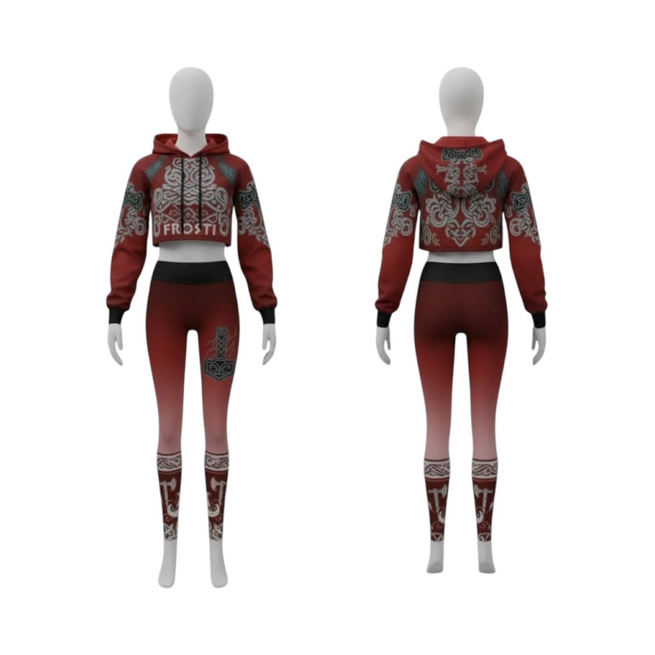 Frosti™ Crimson Rune Cropped Hoodie & High-Waist Leggings Set