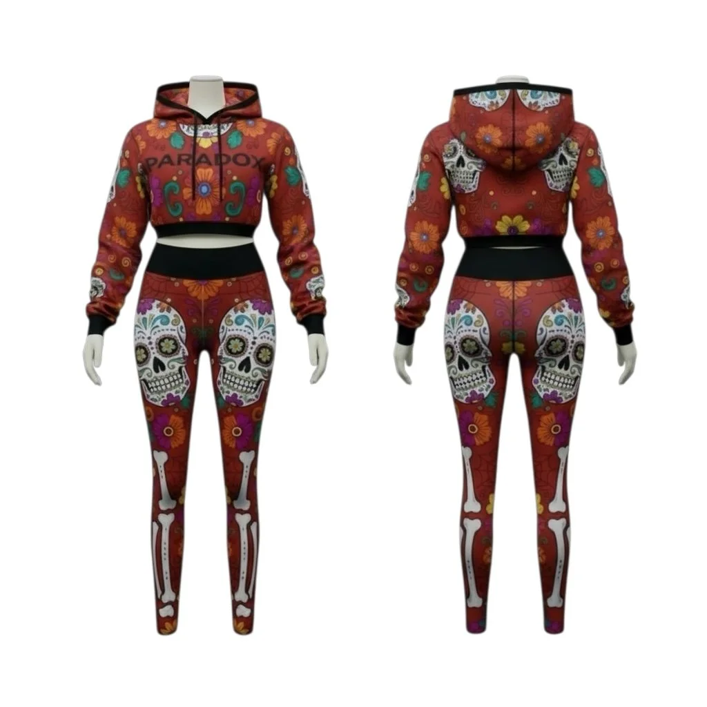 Paradox™ Sugar Skull Flame Cropped Hoodie & High-Waist Leggings Set