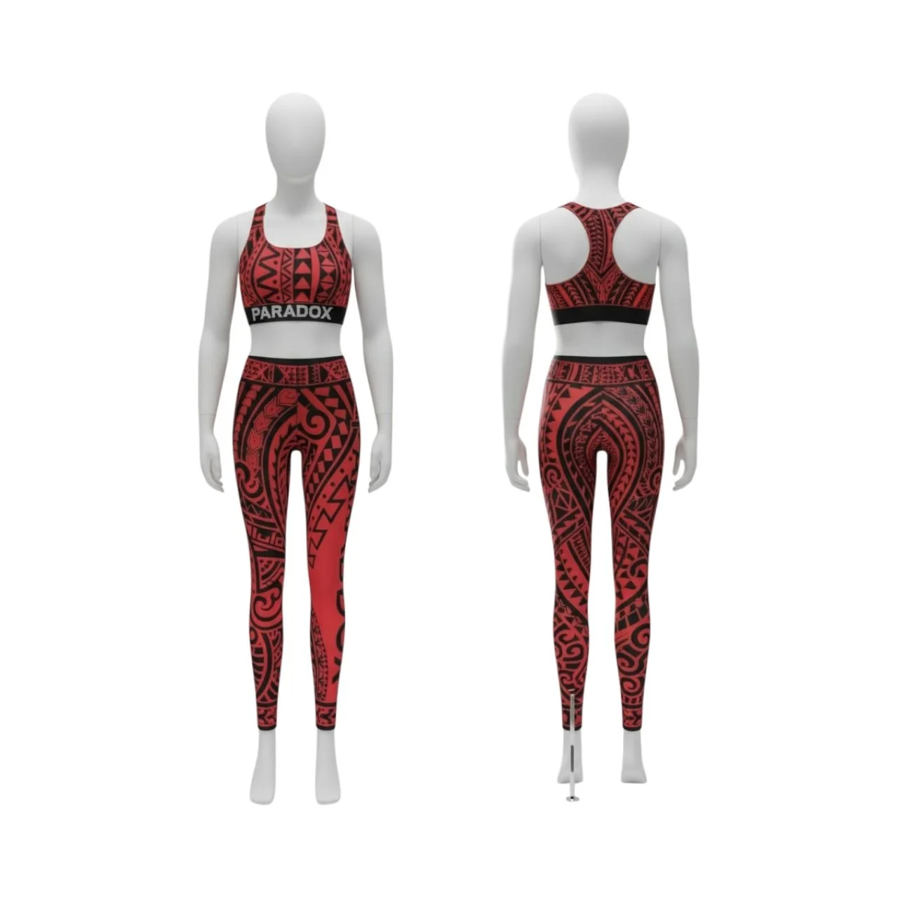 Paradox Crimson Ember Tribal Activewear Set – Sports Bra & High-Rise Leggings