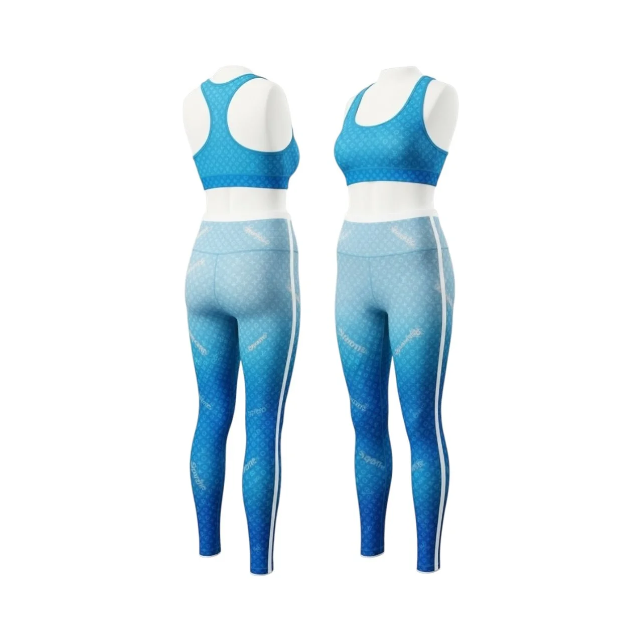 Blue Monogram Gradient Activewear Set – Sports Bra & High-Waisted Leggings