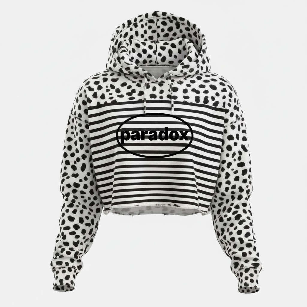 Paradox Contrast Cropped Hoodie (Black & White)