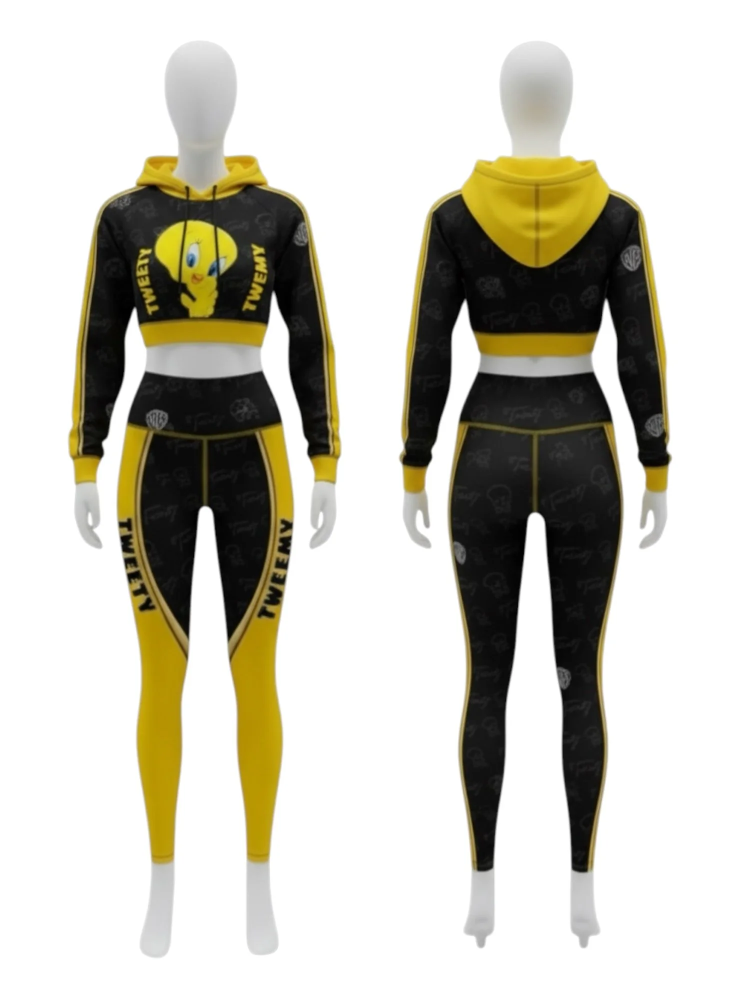 Tweety™ Women’s Cropped Hoodie & High-Waist Leggings Set – Black & Yellow