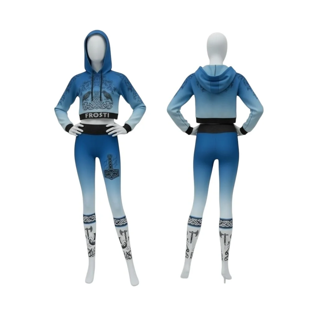 Frosti™ Arctic Blue Gradient Cropped Hoodie & High-Waist Leggings Set