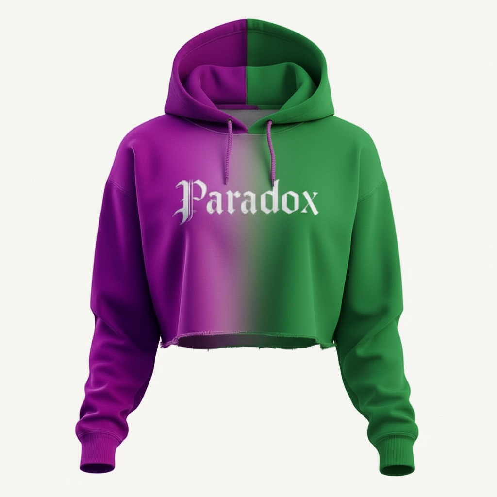 Paradox Gradient Split Cropped Hoodie (Purple & Green)