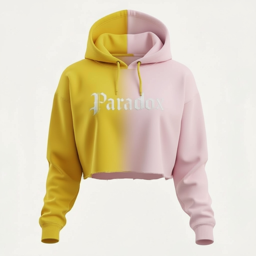 Paradox Split-Tone Cropped Hoodie (White & Pink)