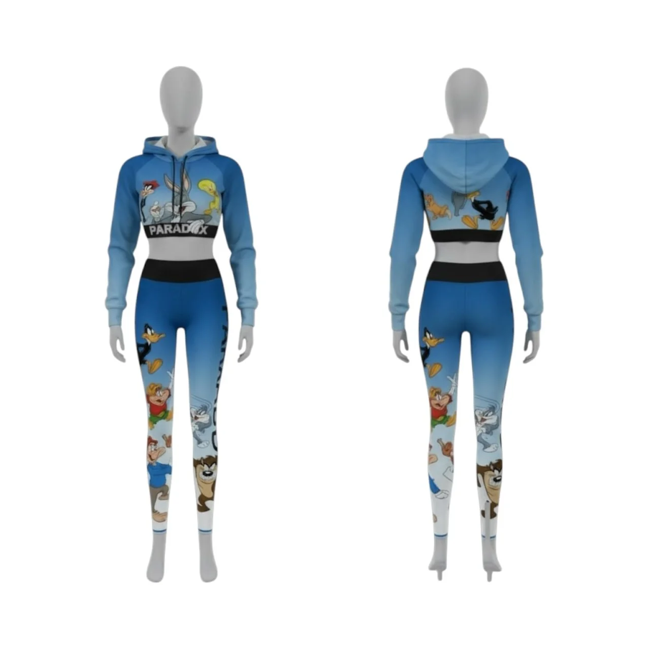 PARADOX Cartoon Character Cropped Hoodie & Leggings Set (Blue)