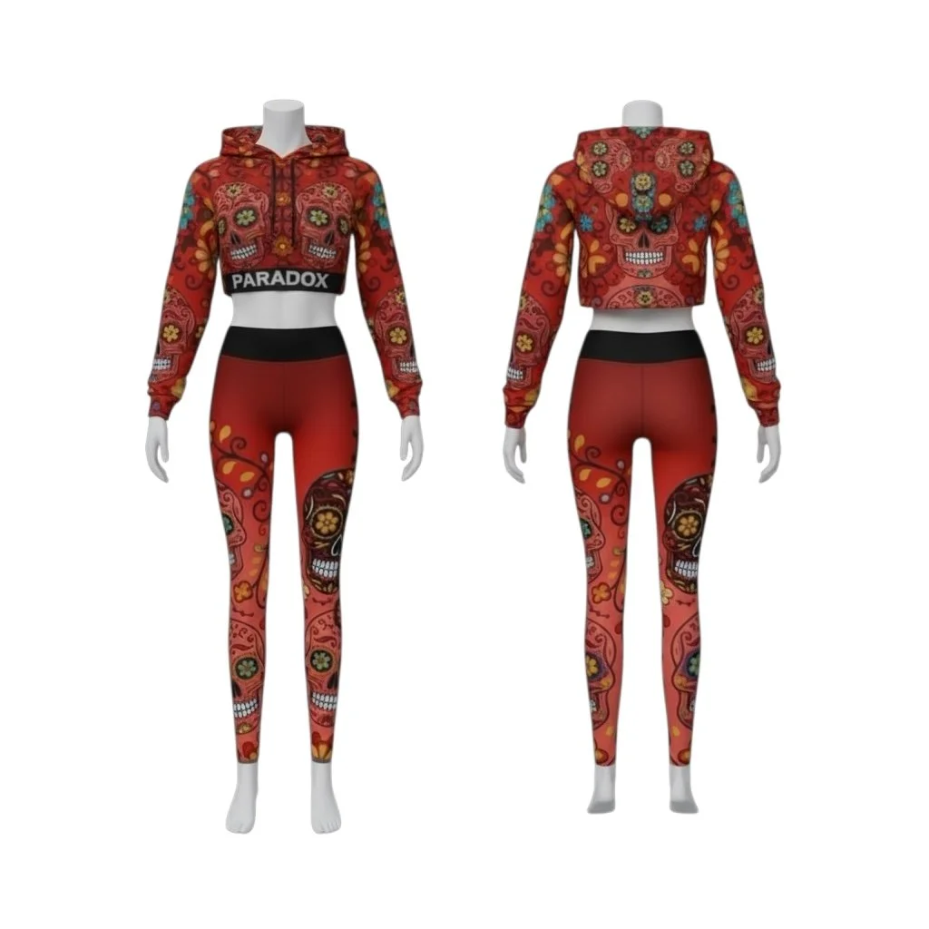 Red Sugar Skull Crop Hoodie & Legging Set