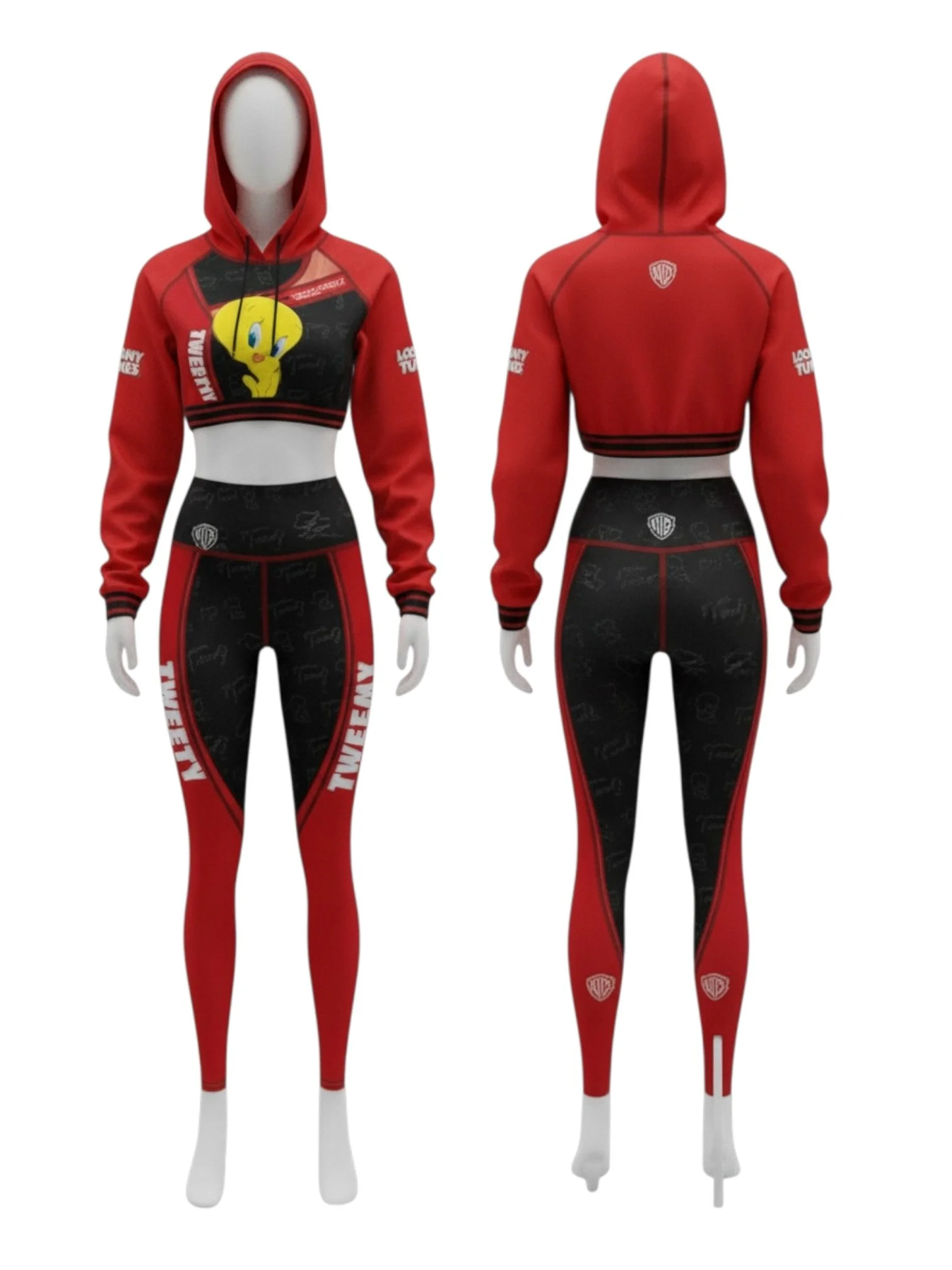 Tweety™ Women’s Cropped Hoodie & High-Waist Leggings Set – Red & Black