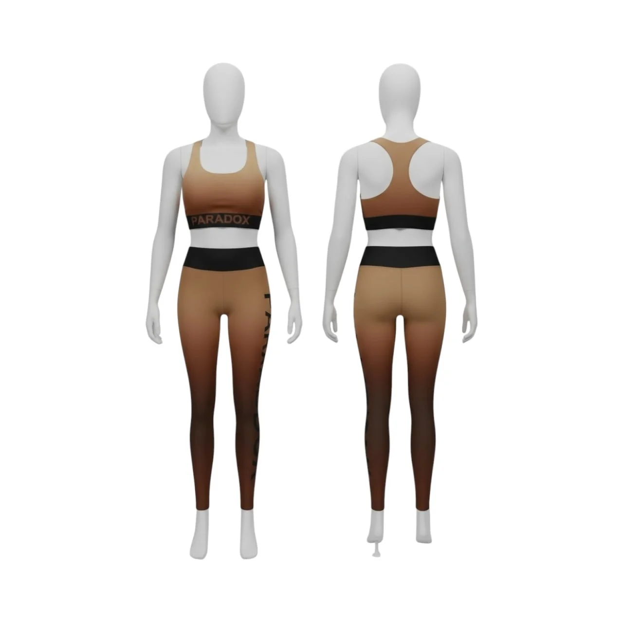 Paradox Earth-Tone Gradient Activewear Set – Sports Bra & High-Rise Leggings