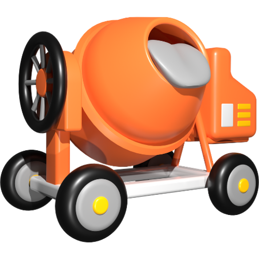 Concrete pouring and finishing process icon with cement mixer