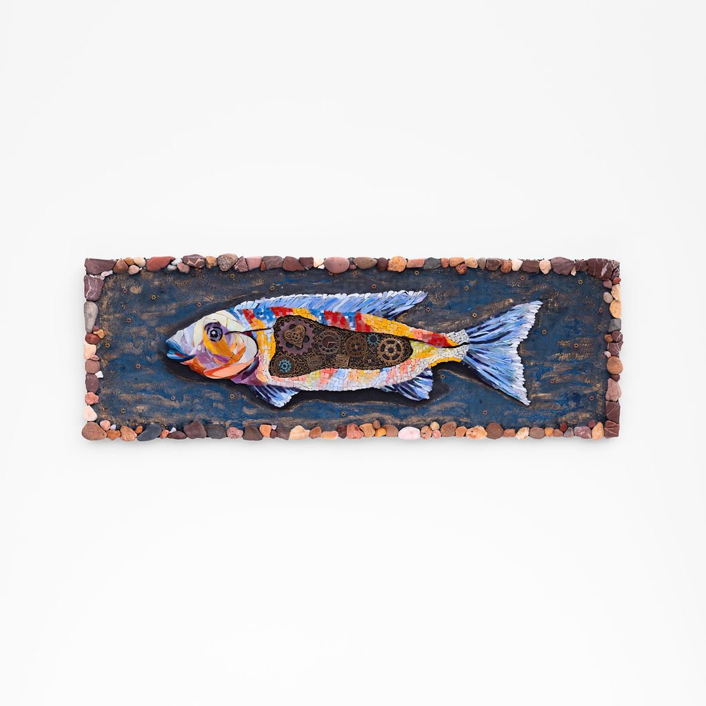 “Just Fish” 2023   Stained Glass Mosaic 24 x 8.5
