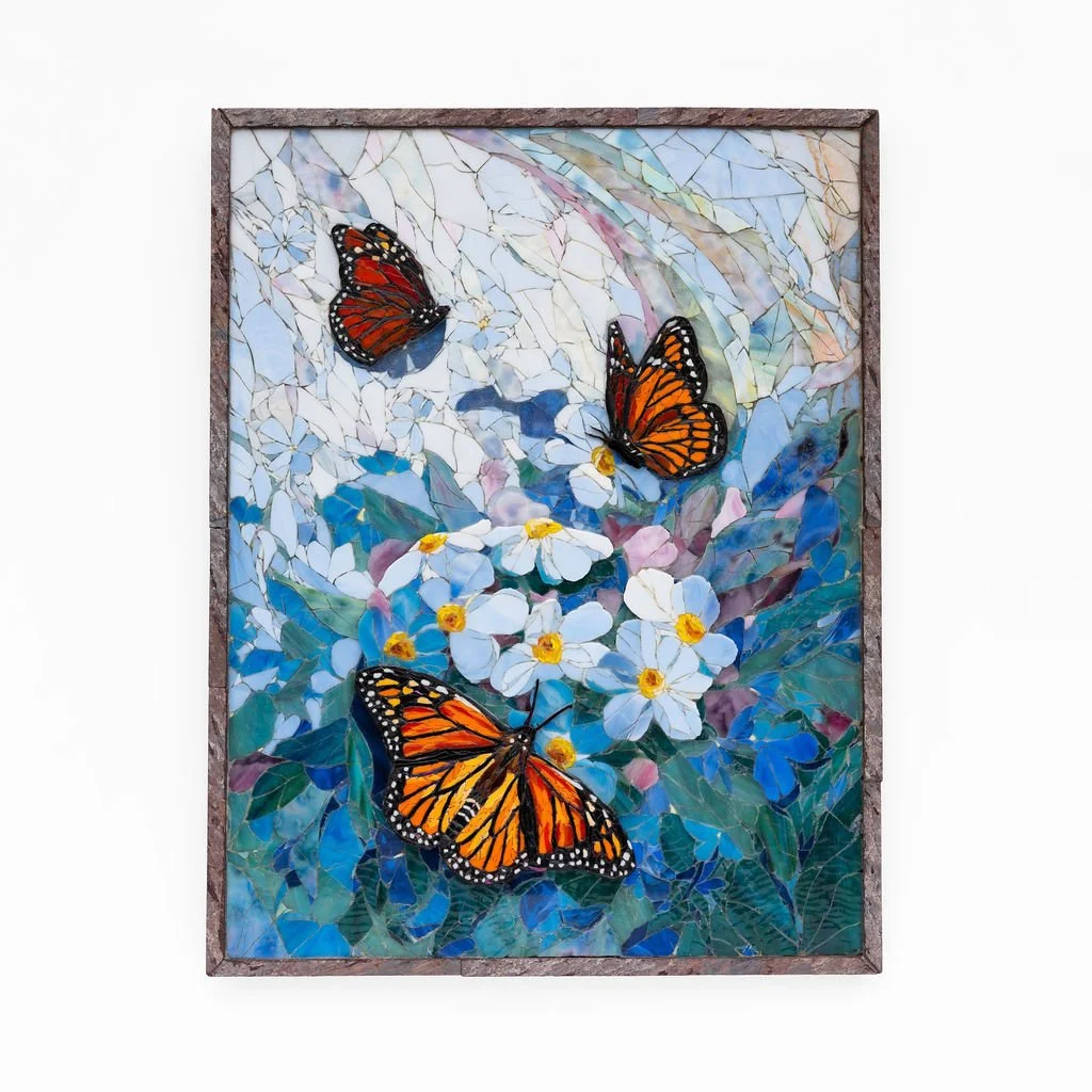 "Forget-me-Not My Butterfly “ 2024   Stained Glass Mosaic 18 x 24
