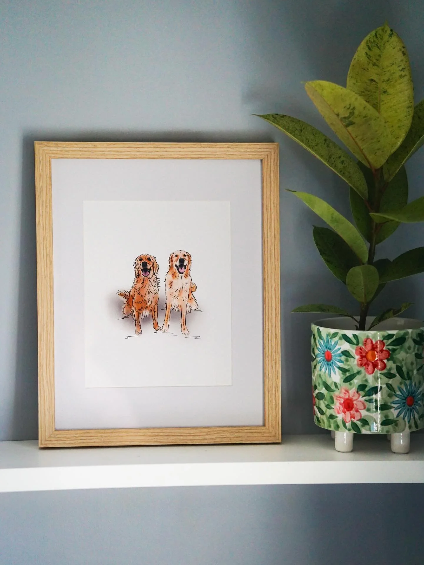 CHARLIE + LUCY - The Minimalist &bull; Full Sketch - Color Pet Portrait &bull; 8x10. A gorgeous golden duo 💛💛