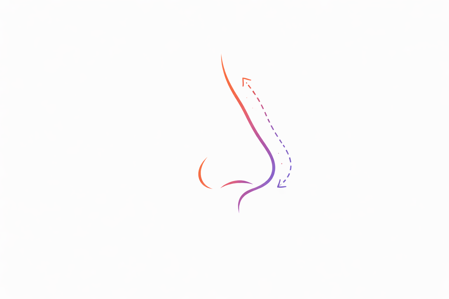 Illustration of a nose with directional arrows indicating different airflow paths.