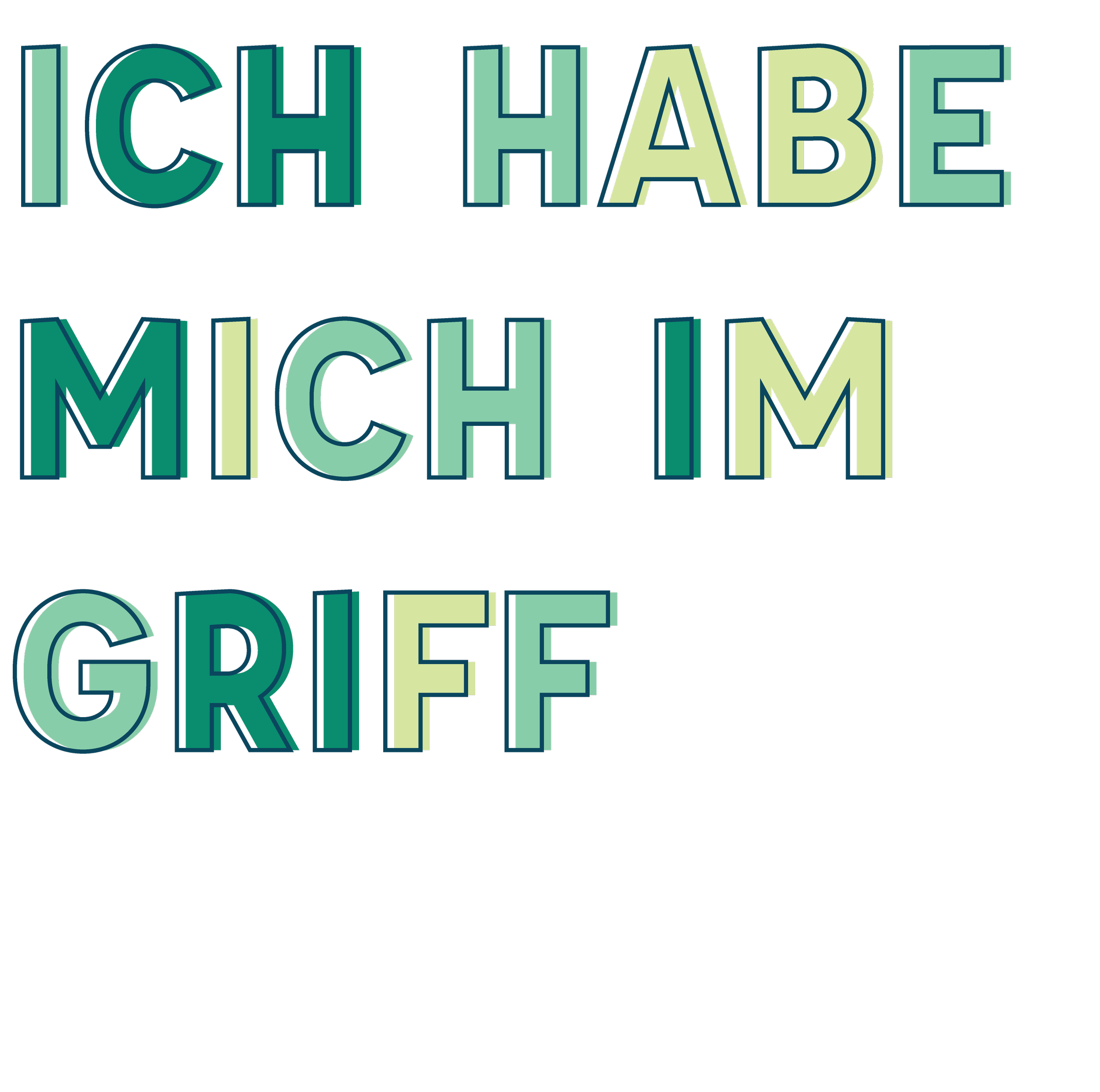 The image has the phrase 'I CH H ABE M I CH I M GRIFF' with stylized, colorful, three-dimensional letters and red lines connecting some parts of the text.