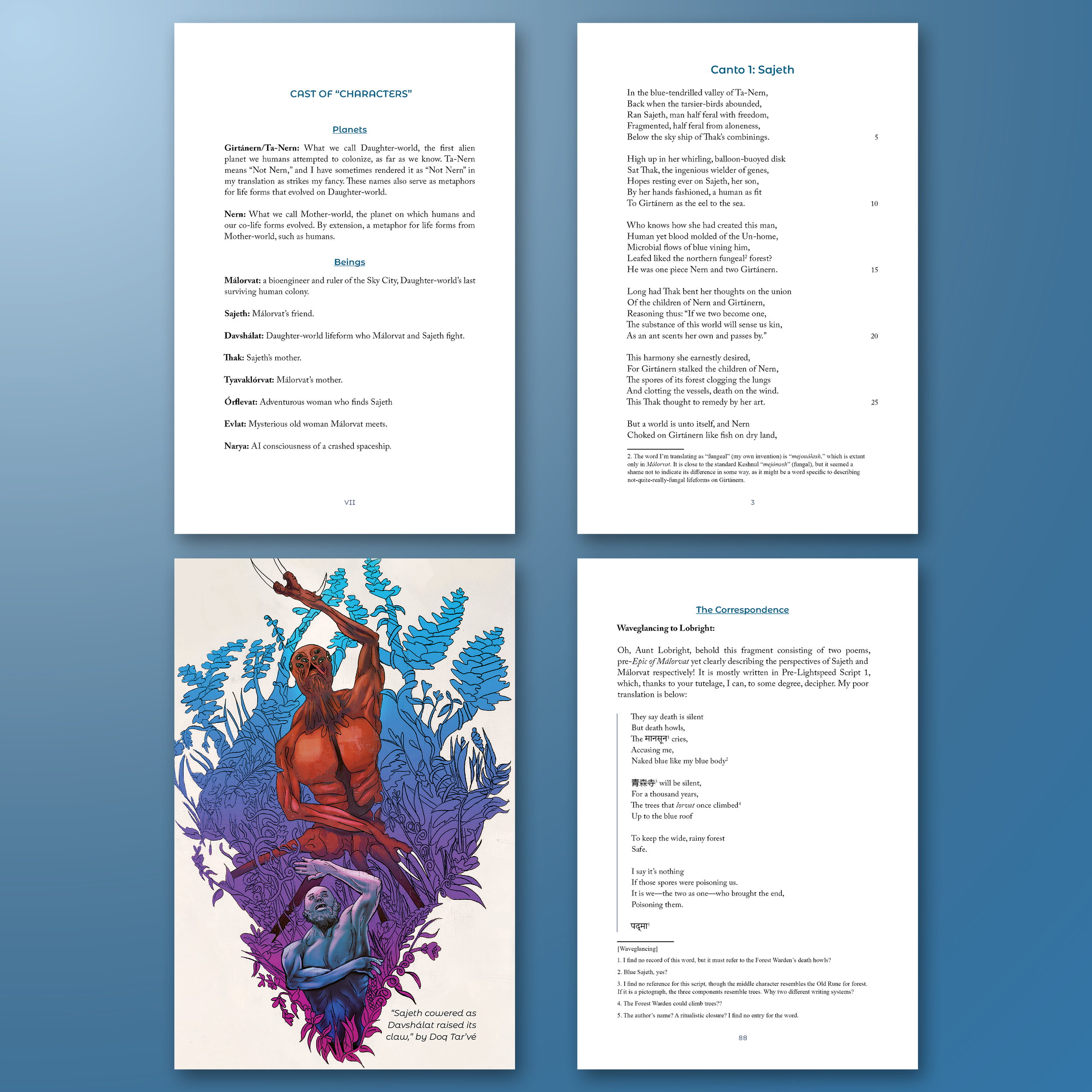 MÁLORVAT: THE FUTURE GILGAMESH. A challenging project that had an intricate framing of a book published in the year 4101. Filled with many illustrations by different illustrators, this book is primarily a long poem, and at its core, a future retellin