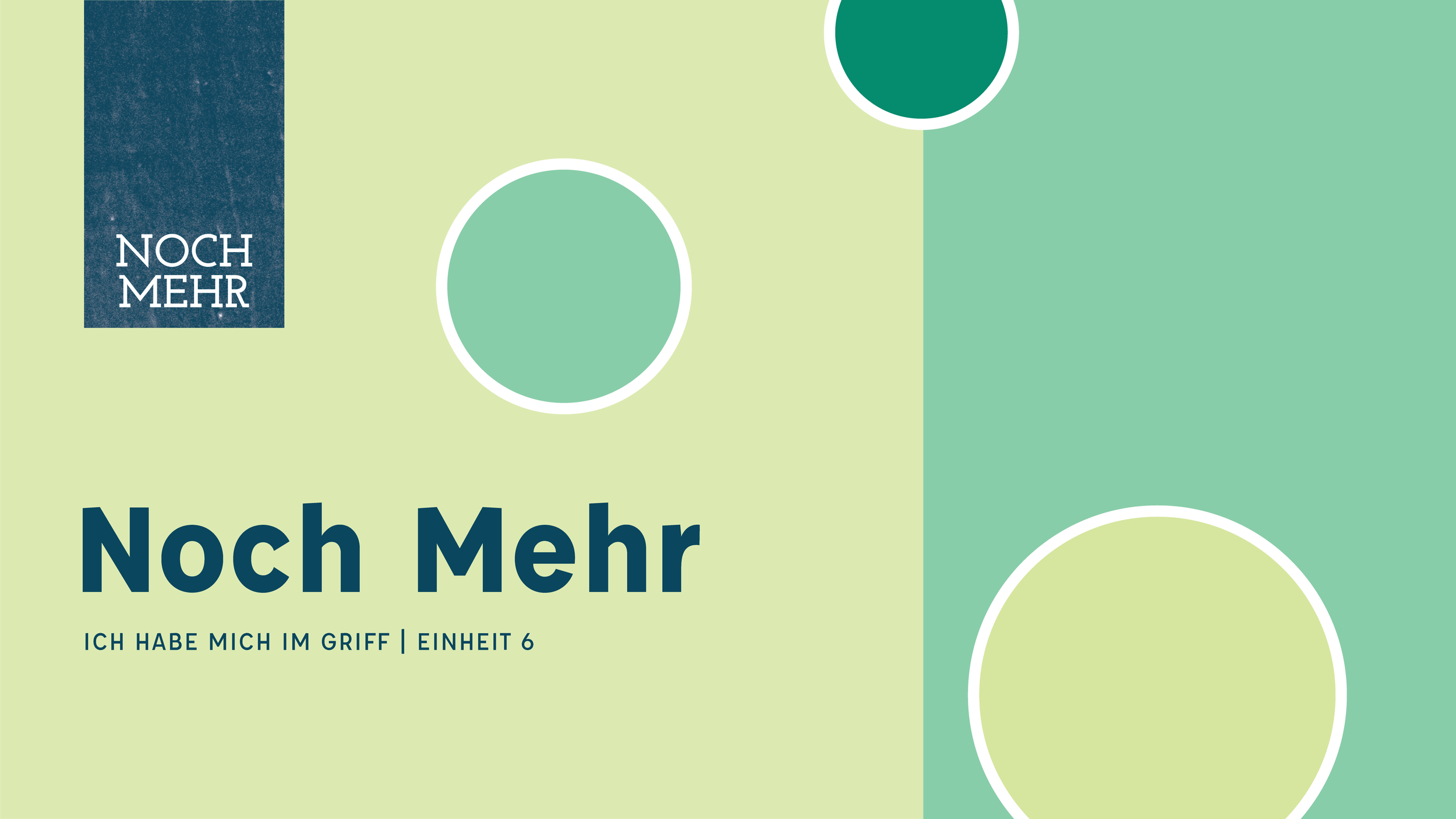 A colorful graphic with circles and text in German, including 'Noch Mehr,' on a background of pastel green and teal, advertising additional content.