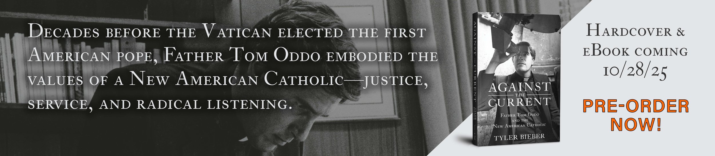 A promotional image for a book titled "Against the Current" by Tyler Bieber, featuring a person filming with a camera and an overlay of text about the book's subject and release date.