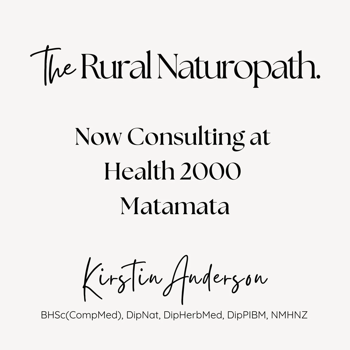 Would you love an in‑person consult and live locally to Matamata?

From January, I will be consulting a few days each month at Health 2000 Matamata, alongside my online appointments. 

If you&rsquo;d like to book an appointment, you can do so here: h