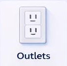 Electrical outlet with two sockets and a label that says 'Outlets'