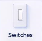 A white wall switch with the label 'Switches' below it