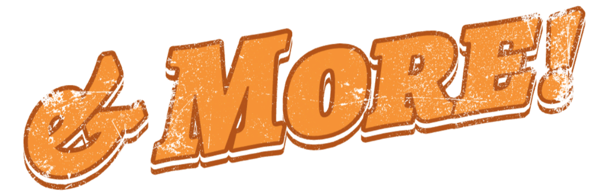 Text graphic with large, stylized orange letters reading 'MORE!'
