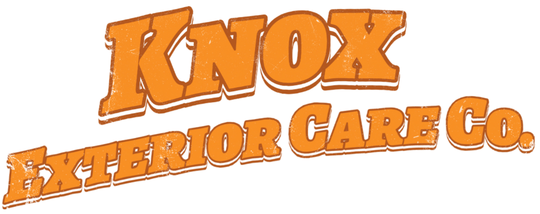 Logo of Knox Exterior Care Co. with bold orange 3D text on a black background.