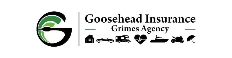 Goosehead Insurance Grimes Agency logo with icons of a house, car, heart, boat, motorcycle, and umbrella.