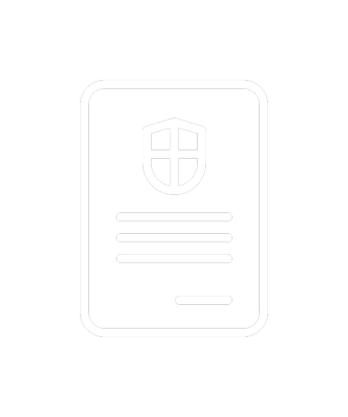 A black and white graphic of a document with a shield containing a cross at the top.