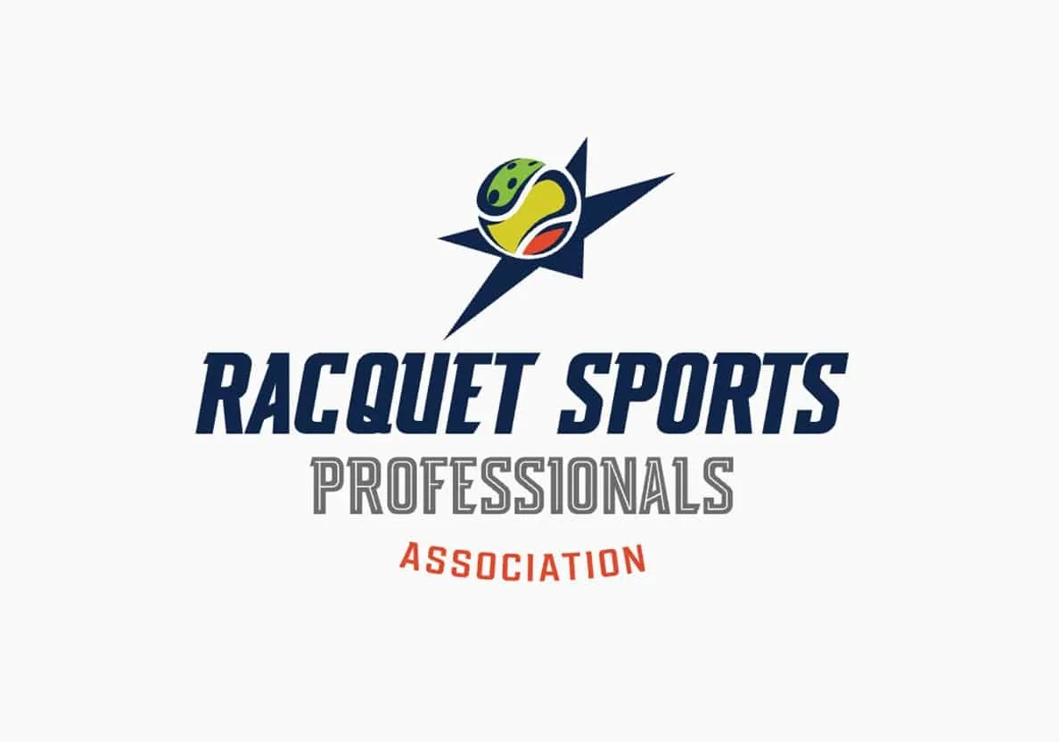 Logo of Racquet Sports Professionals Association with stylized tennis ball and star design.