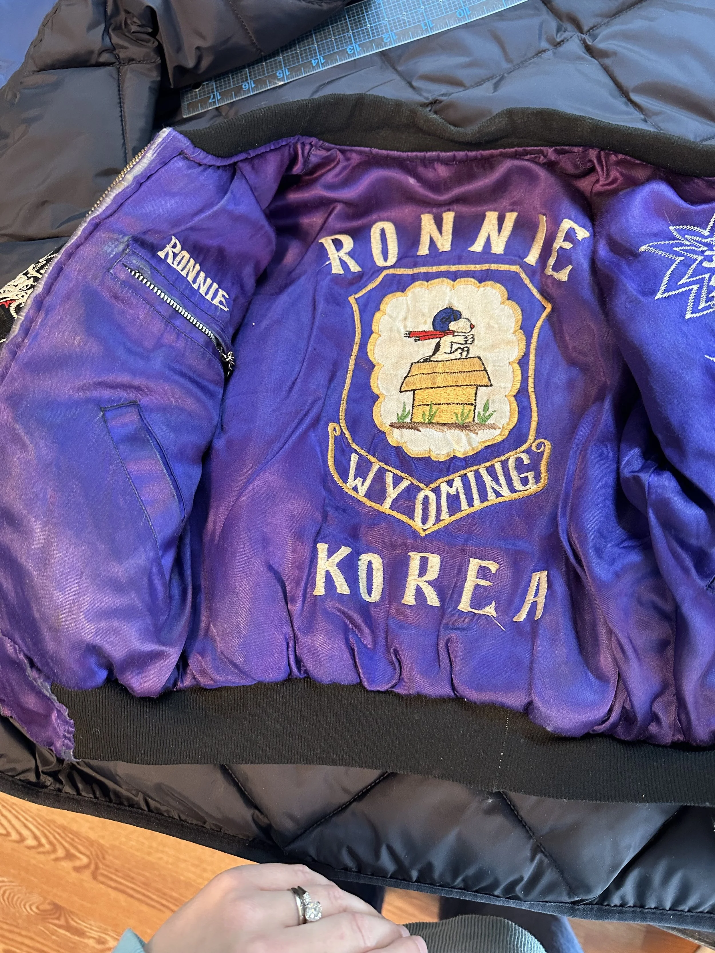 Inside reversible jacket before patch restoration 