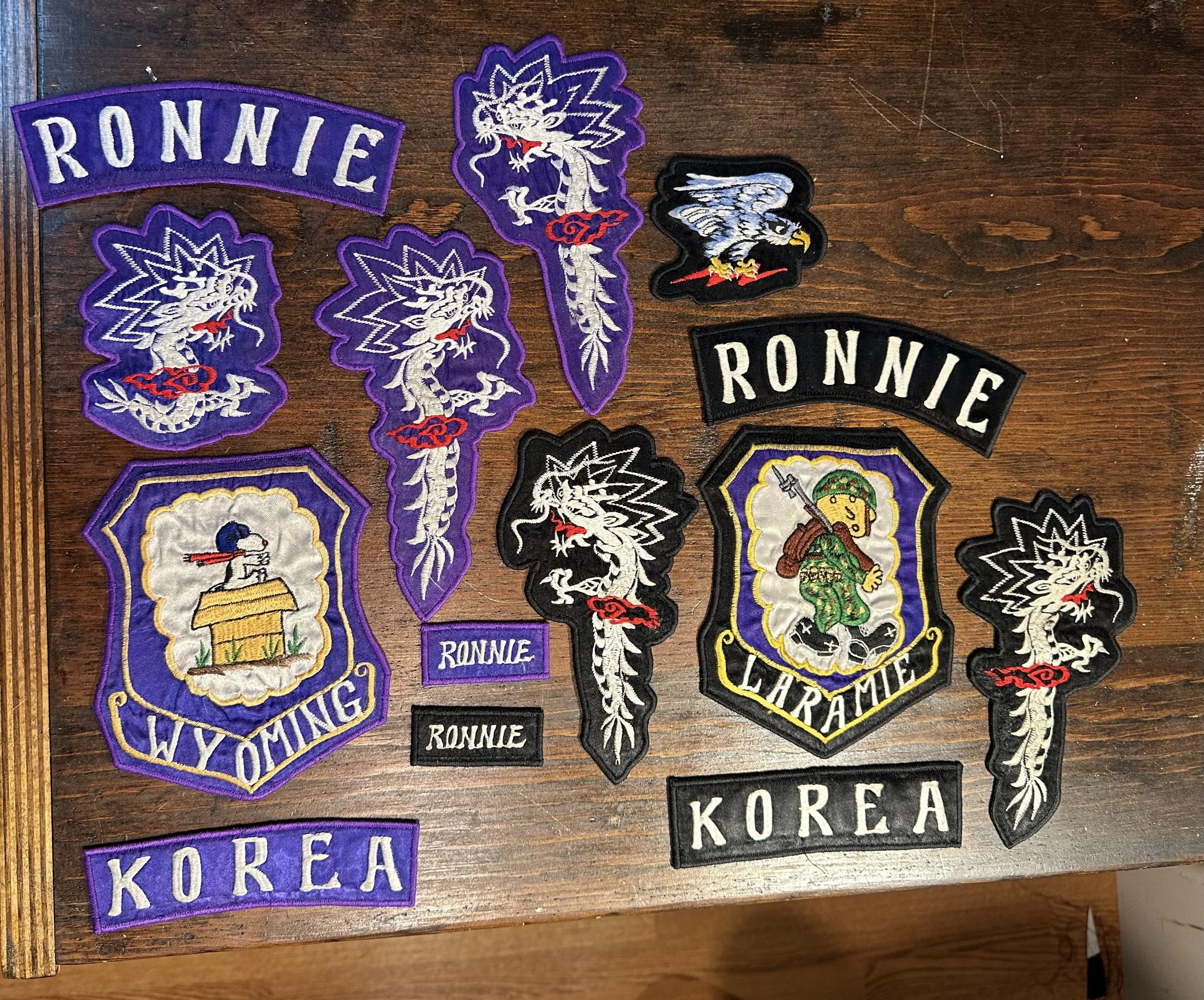 After Patch Restoration. This jacket meant a lot to the owner and was falling apart. I was able to  harvest the embroidery and turn them into patches that were later sewn onto a new jacket. 