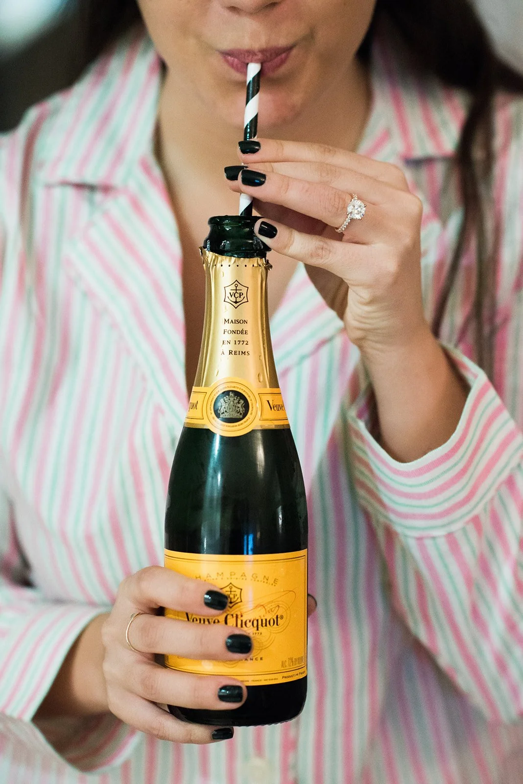 Product photography of champagne in a New York hotel.