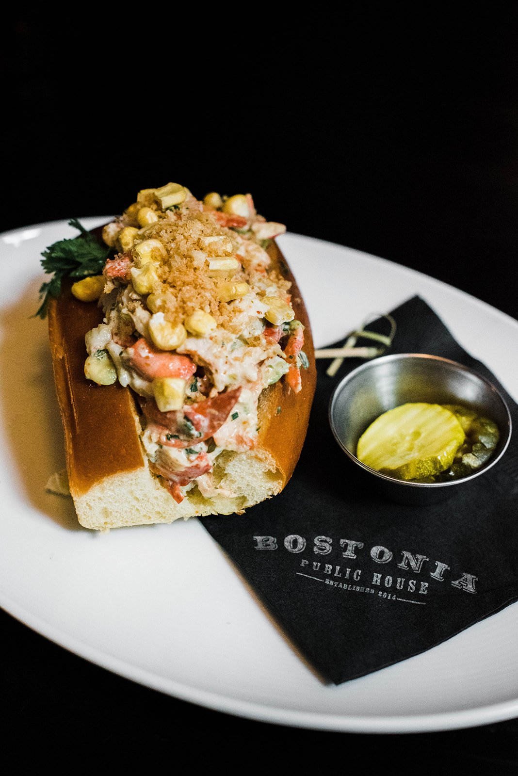 Commercial food photography of lobster roll at Boston Public House, styling by 327 Visuals for restaurant social media.