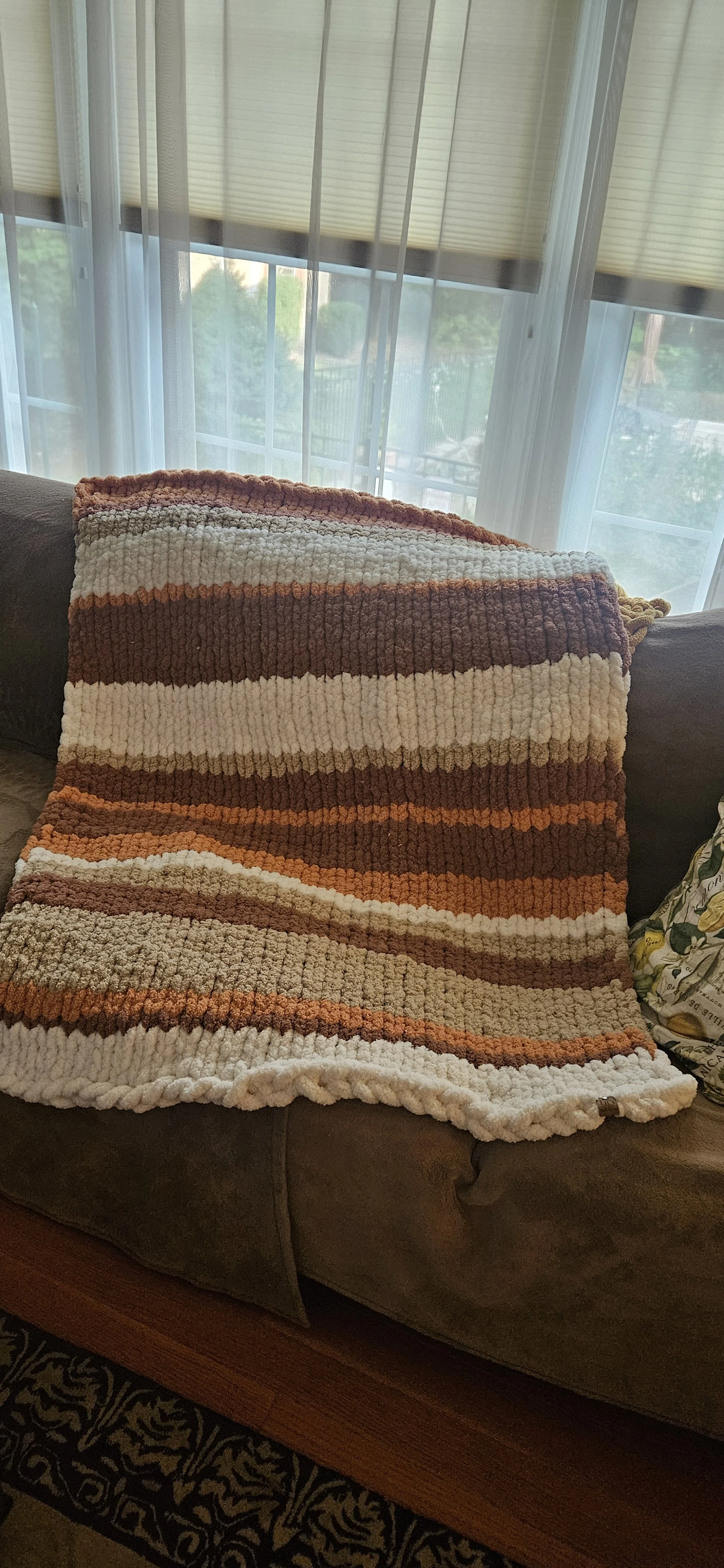 Warm Fall Color Hand Knit Blanket