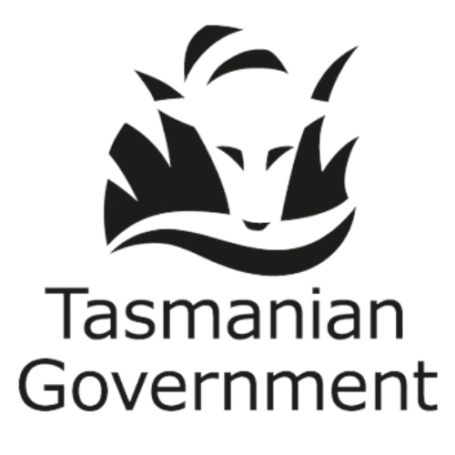 Logo of the Tasmanian Government featuring a stylized outline of a Tasmanian tiger and text below it.