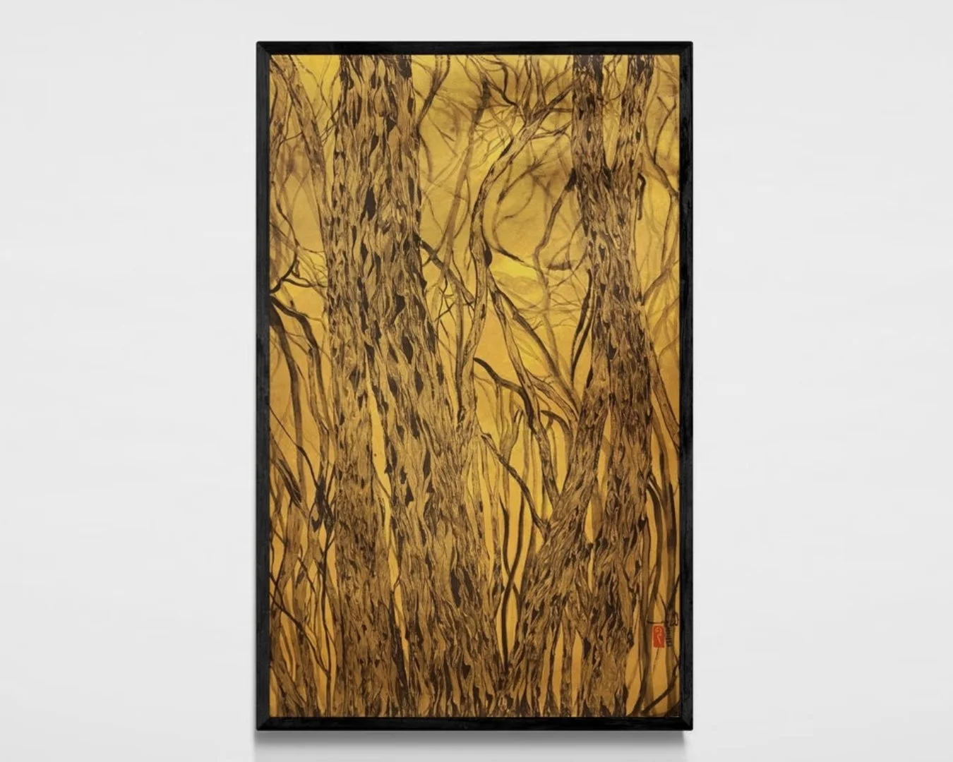 Moonlight series – Before sunrise III (月光森林--日出之前III )
Ink on golden Xuan paper on wood
95 x 56 cm
2024