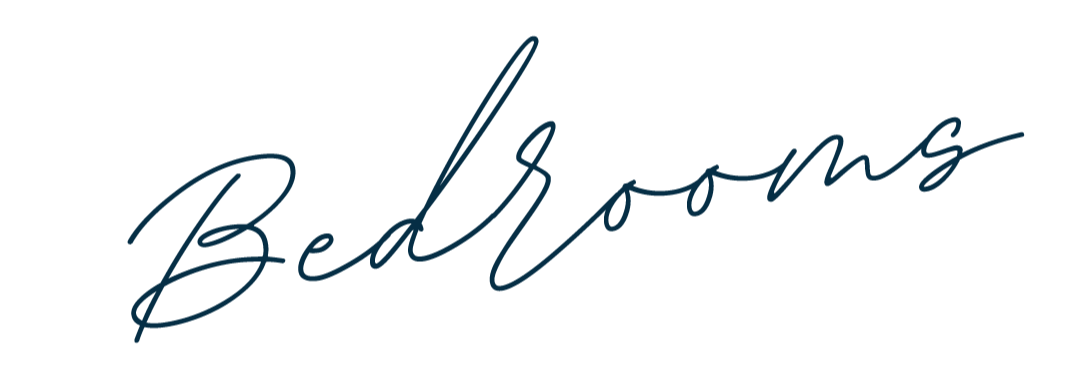 Stylized text that says 'Bedrooms' in cursive font.