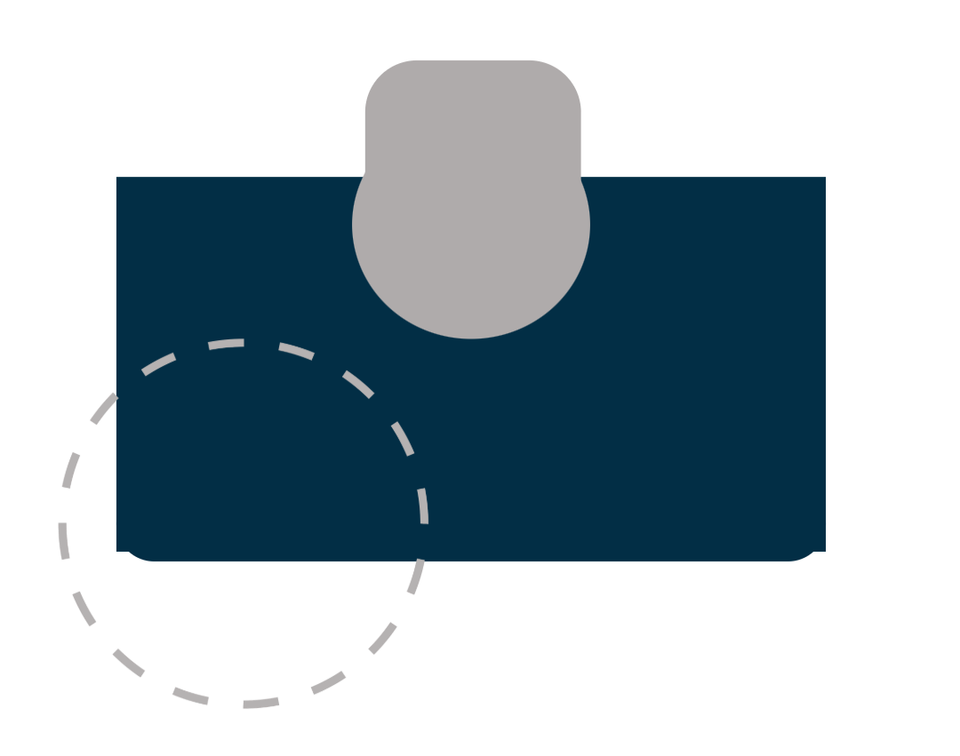 Diagram showing a gelatin capsule with a rounded head and a rectangular body, and a dashed circle indicating the section to be filled with powder or granules.