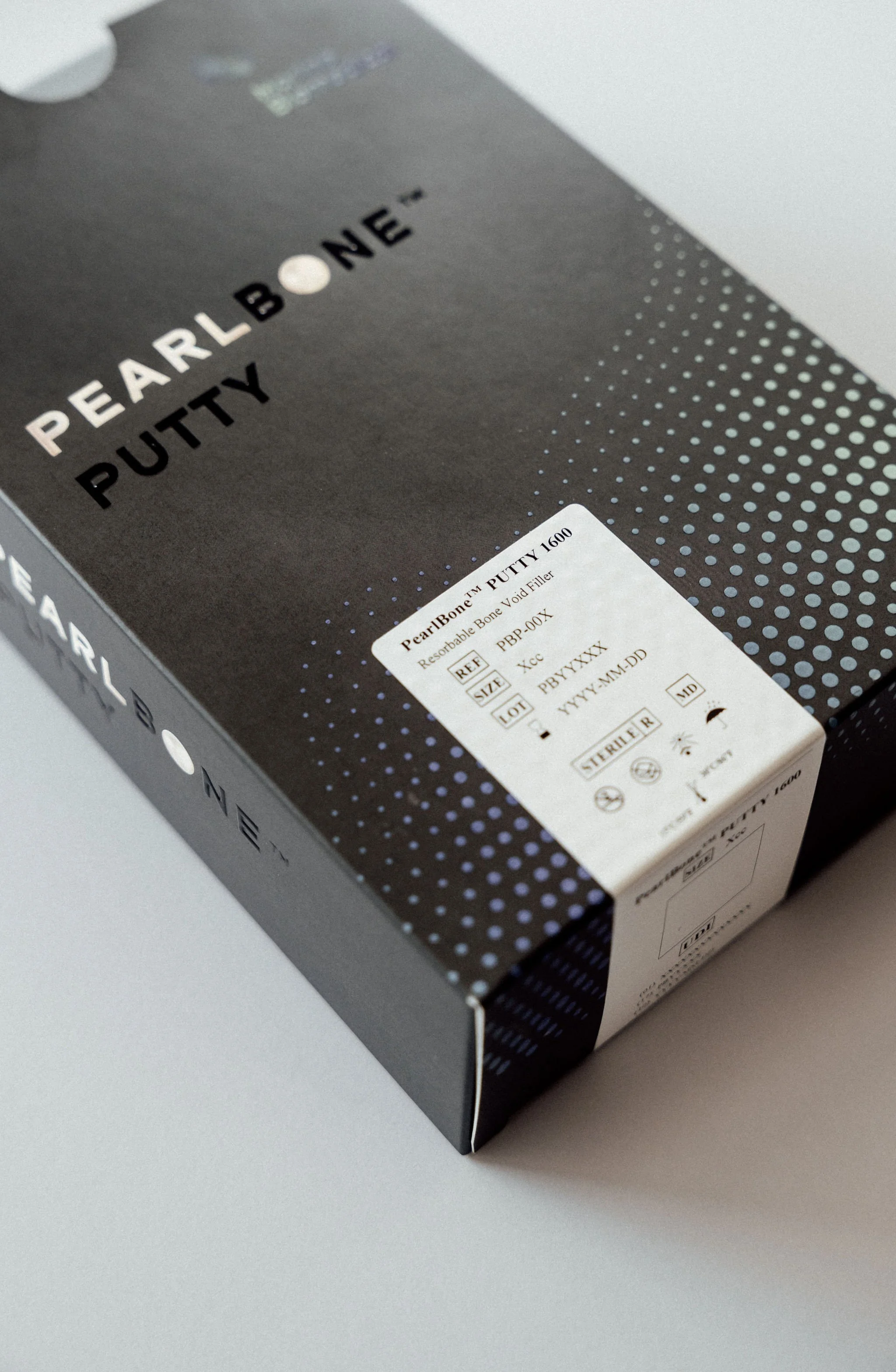 PearlBone™ biomaterial packaging labeled for bone void filler application