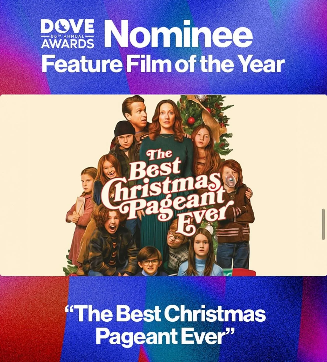 @gmadoveawards is this week - thrilled to have a film we worked on in the running for Feature Film of the Year! @bestchristmaspageantevermovie