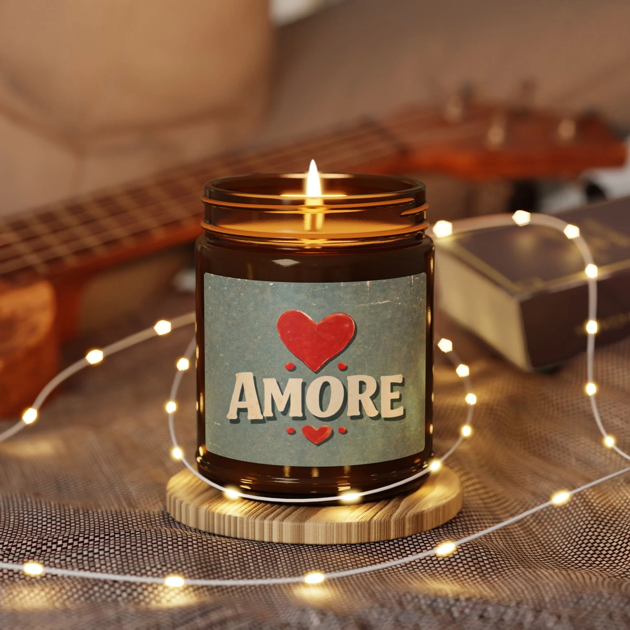 Amore Retro Heart Soy Candle – Italian-Inspired Scented Amber Jar (Romantic Gift)