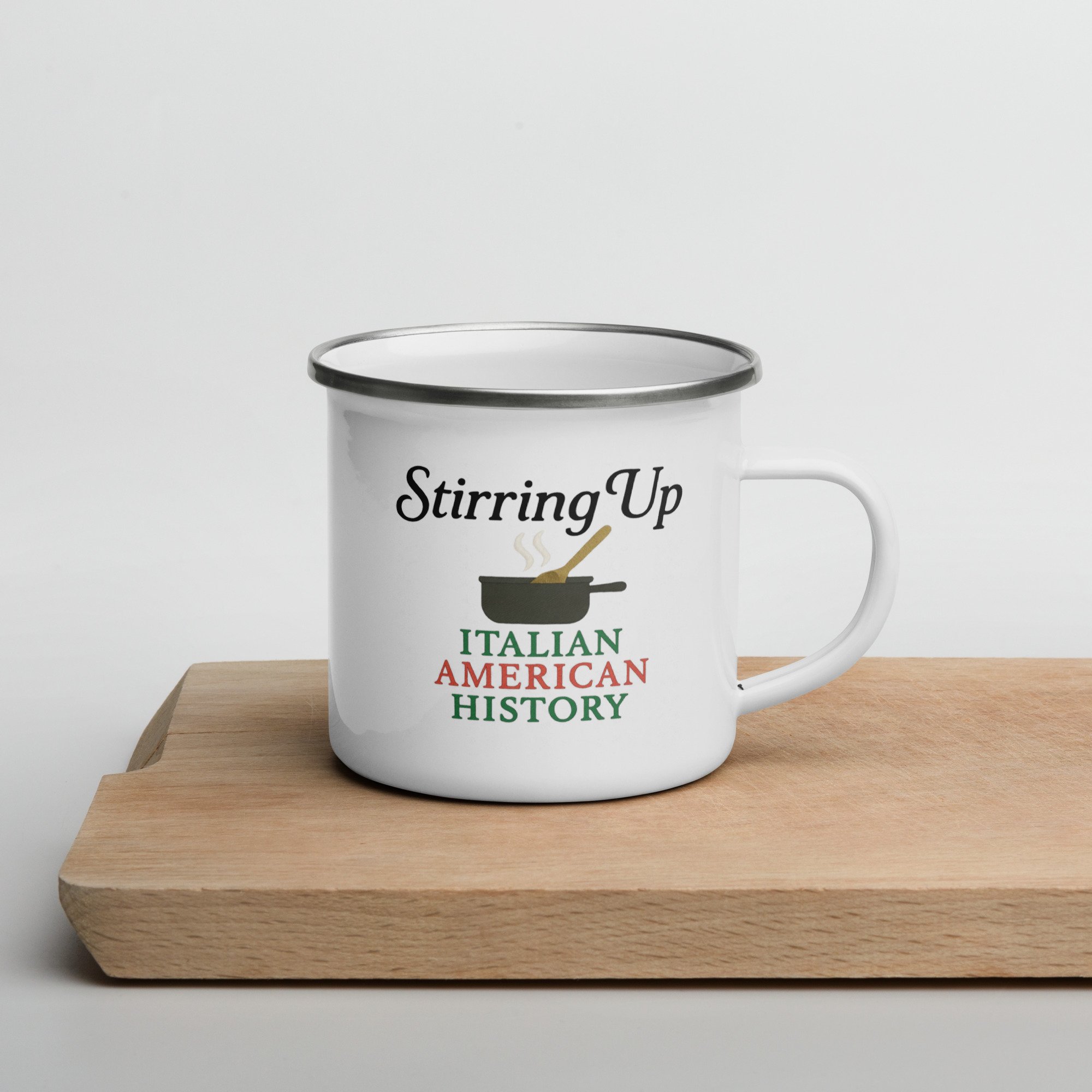 Stirring Up Italian American History Enamel Camper Mug (12 oz) – Italian American Heritage Mug
