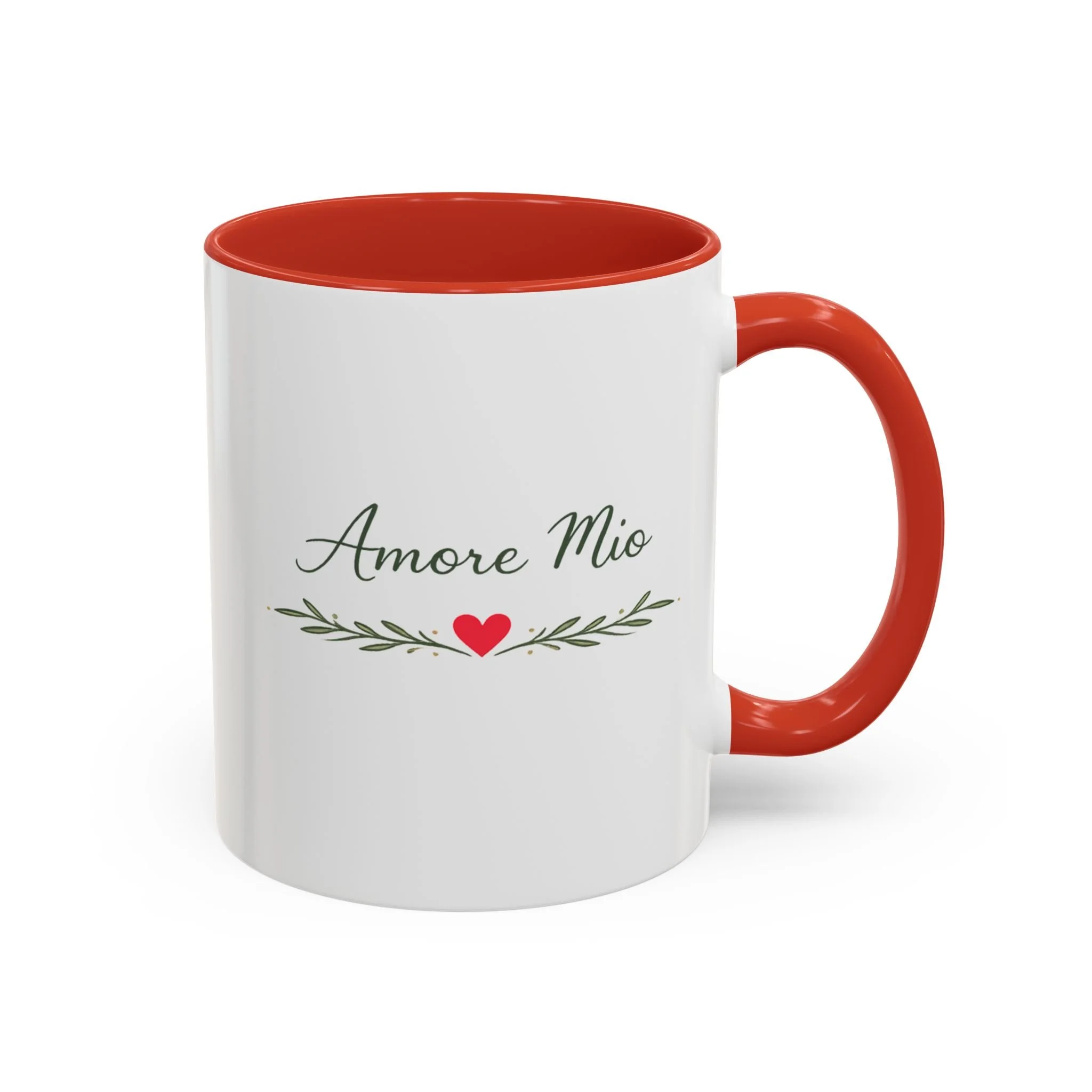 Amore Mio Italian-Inspired Accent Coffee Mug — Red Handle & Heart Design